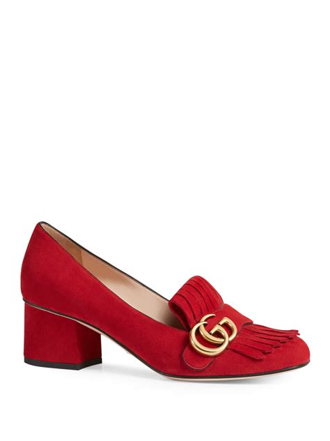 gucci red heels|Gucci suede mid heel pump.